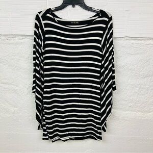 LA CLASS black & white striped long sleeve bell flare sleeve mini stretch dress